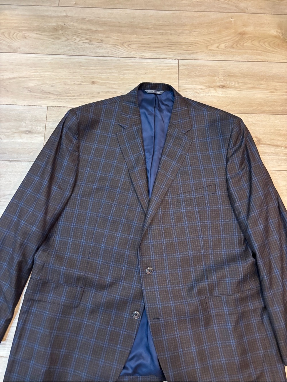 Jack Victor Blazer Super 130S midland Fabric Navy Brown Plaid Sport Coat 50L